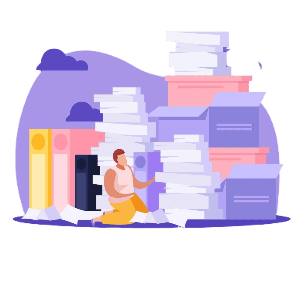 flat-illustration-with-tired-man-with-lots-paper-work-login-form